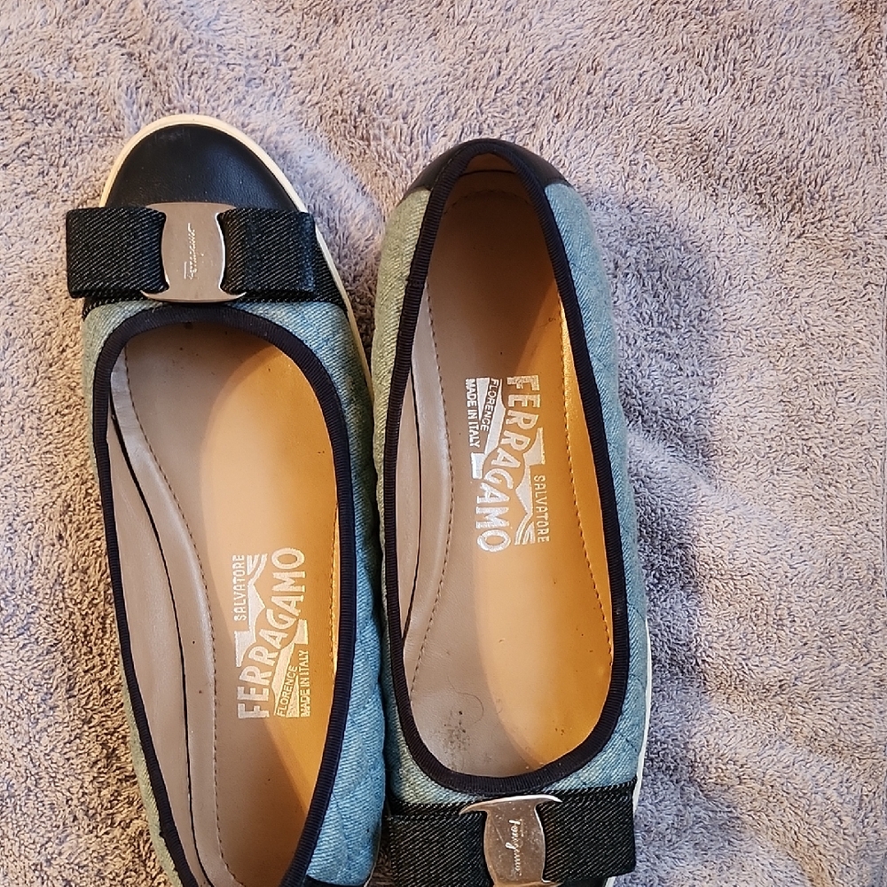 LADIES Salvatore Ferragamo Blue and Black Flats, Size 6